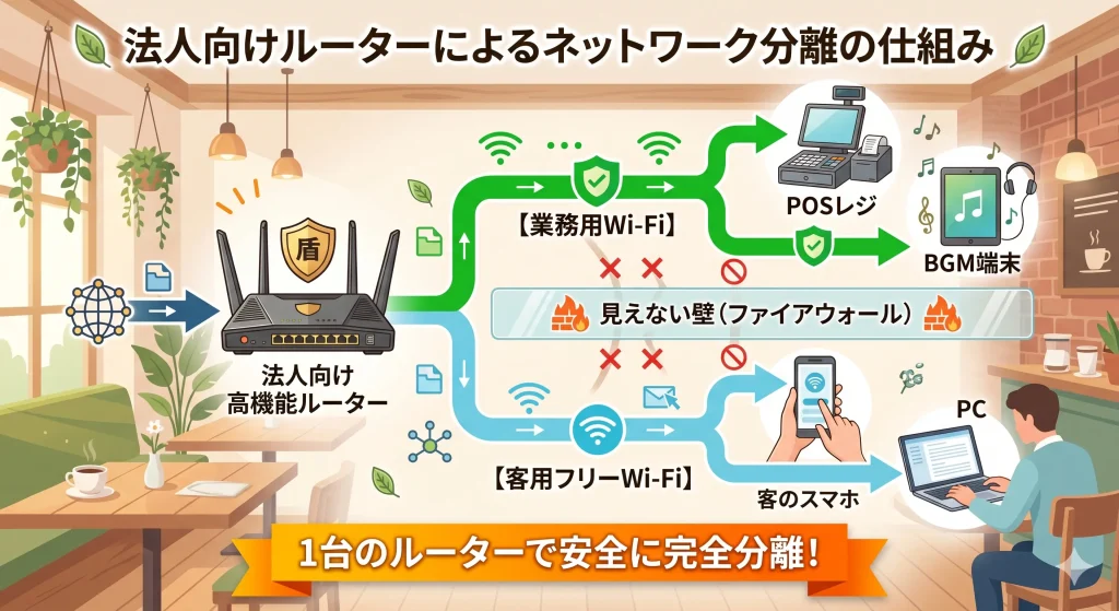 法人向けルーターのゲストポート機能による業務用と客用Wi-Fiの分離の仕組み