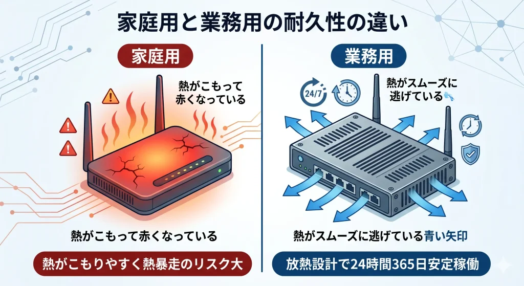 家庭用ルーターと業務用ルーターの放熱設計と耐久性の違い