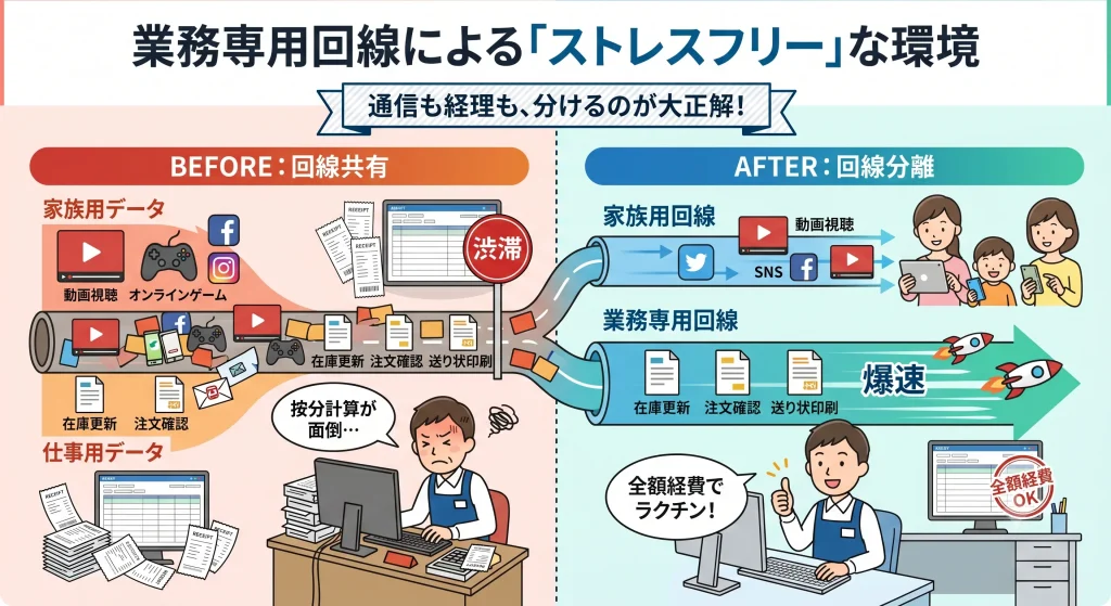 自宅ネットショップにおける業務専用回線導入のメリット（通信安定化と全額経費計上）