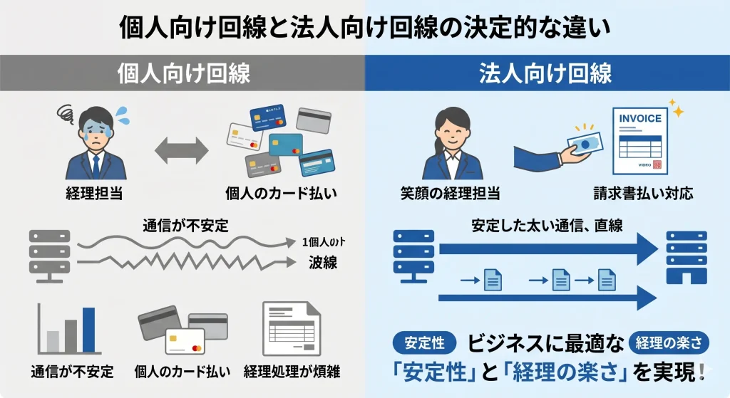 個人向け光回線と法人向け光回線の違いを図解で比較