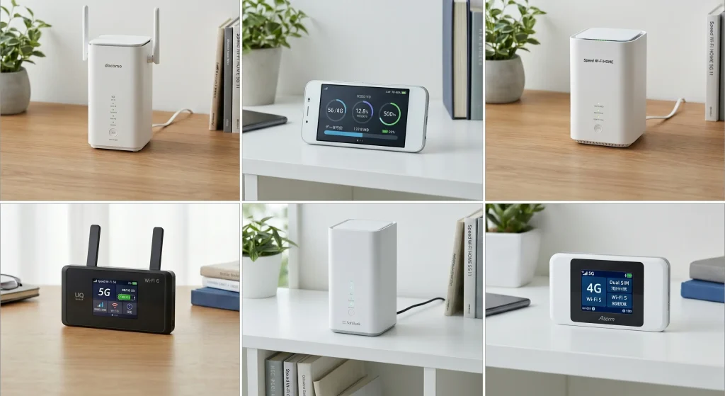 人気ホームルーターとポケットWi-Fiの6分割画像