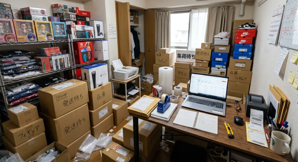個人事業主として転売している人の部屋の画像