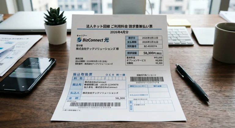 法人ネット回線の払込票の画像