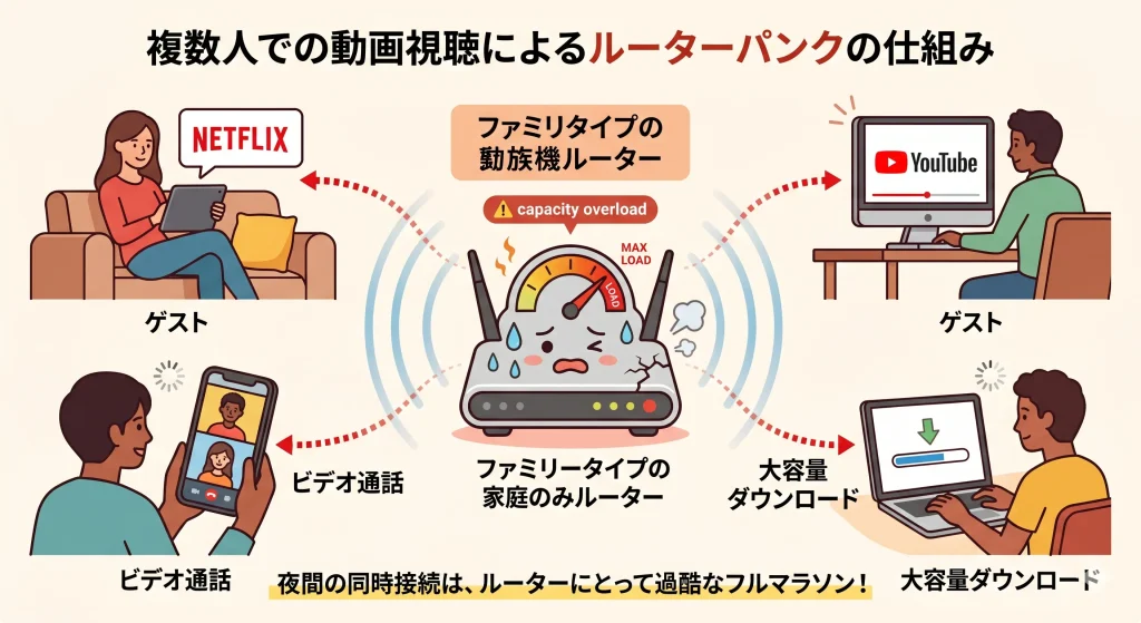 民泊ゲストの複数人による動画同時視聴がWi-Fiルーターをパンクさせる仕組み